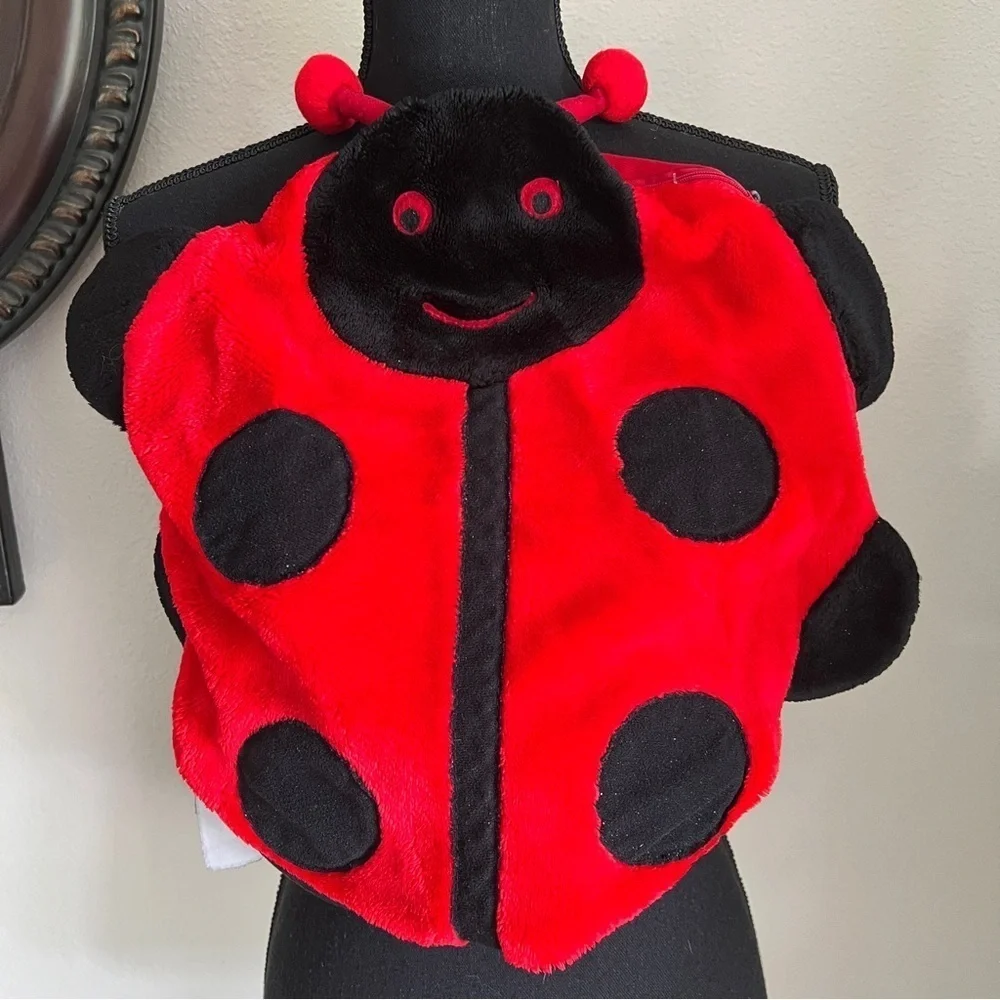 Lady Bug Round Bright Red Black Fuzzy Pillow Cover
